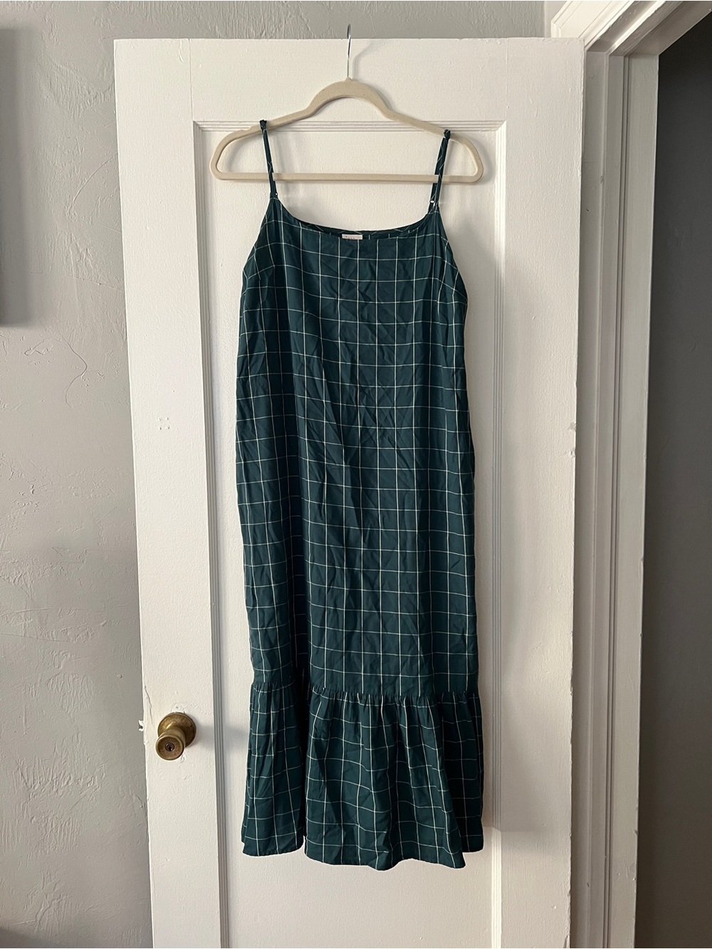 a new day Teal Windowpane Midi Dress with Ruffle Hem